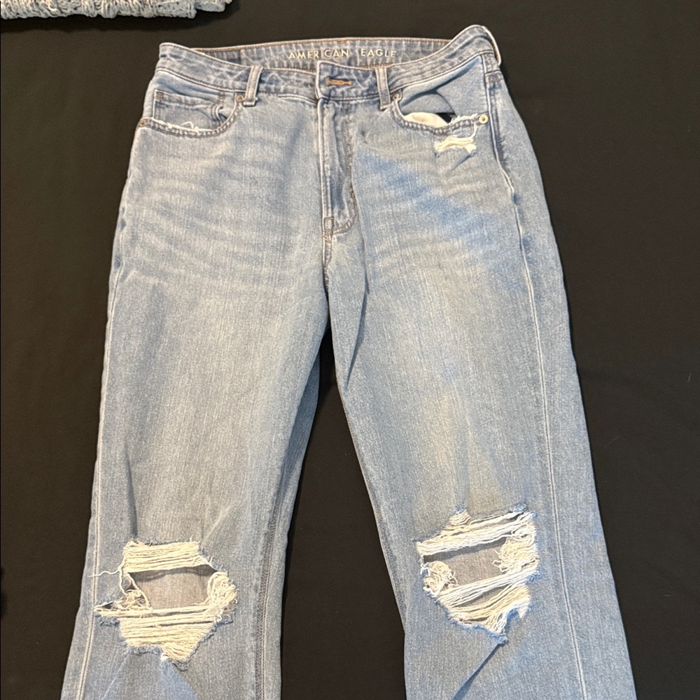 American Eagle Outfitters Women's Distressed Light Blue Mom Jeans